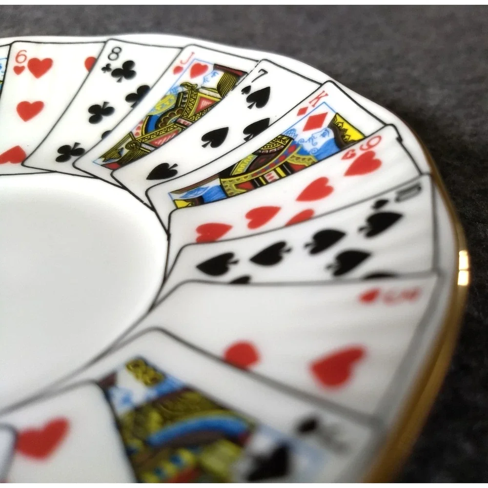 Elizabethan Playing Cards‎ Demitasse Cup & Saucer Set/4 Cut for Coffee England